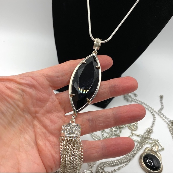 Necklace Bundle of Six Silver Tone Black + Bracelet - Picture 8 of 12